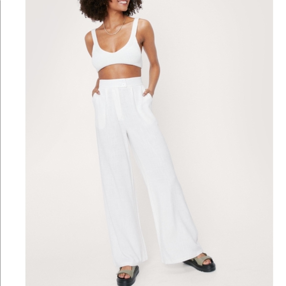Nasty Gal Linen Look High Waisted Wide Leg Pants